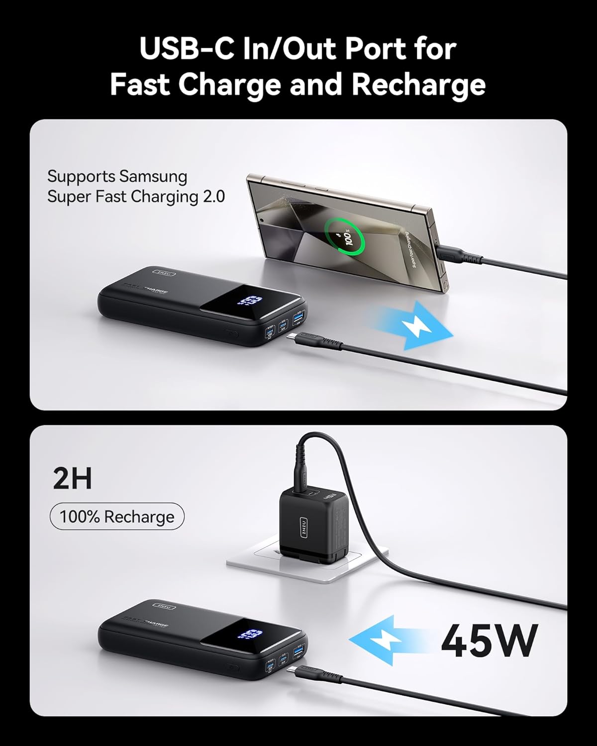 INIU Power Bank, 65W 20000mAh Fast Charging Laptop Portable Charger, USB C in&Out Tablet Powerbank, Battery Phone Charger for iPhone 16 15 iPad MacBook Airpods Samsung Steam Deck etc - PuriLite