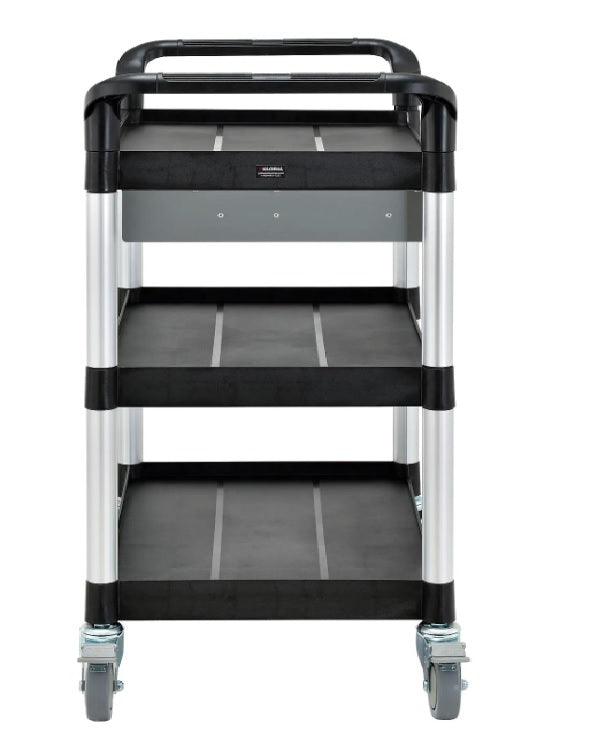 Global Industrial™ Utility Cart, 3 Shelves, 1 Drawer, 440 lb. Cap, 26"L x 17"W x 39"H, Black - PuriLite