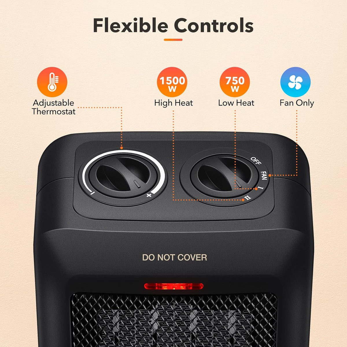 Portable Electric Space Heater 1500W/750W, Ceramic Room Heater with Tip-Over and Overheat Protection, Heat up 200 Square Feet in Seconds, Safe and Quiet for Office Home Room Desk Indoor Use (Black) - PuriLite