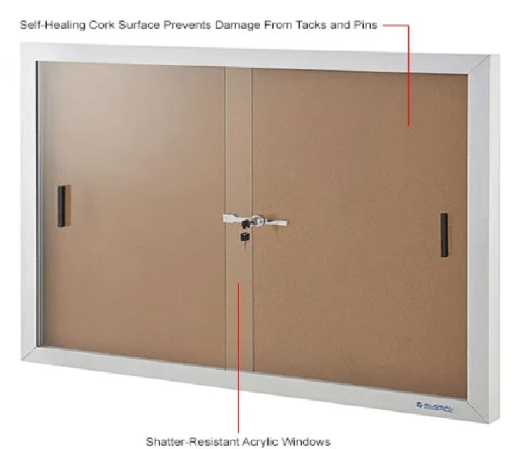Global Industrial™ Enclosed Cork Bulletin Board with Sliding Doors, 72"W x 48"H - PuriLite