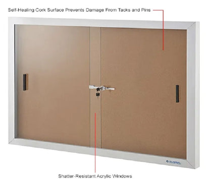 Global Industrial™ Enclosed Cork Bulletin Board with Sliding Doors, 72"W x 48"H - PuriLite