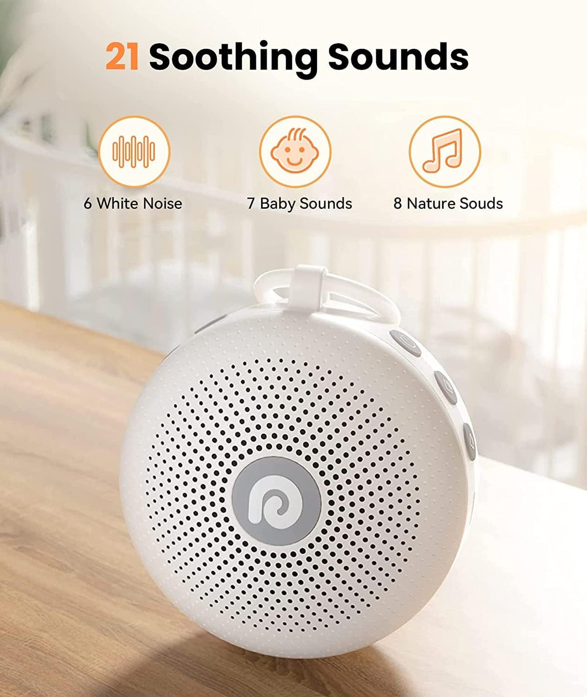 Dreamegg White Noise Machine - Portable Sound Machine for Baby Adult, Features Powerful Battery, 21 Soothing Sounds for Sleeping, Rechargeable Sleep Aid Sound Machine Baby for Home Travel Nursery Gift - PuriLite