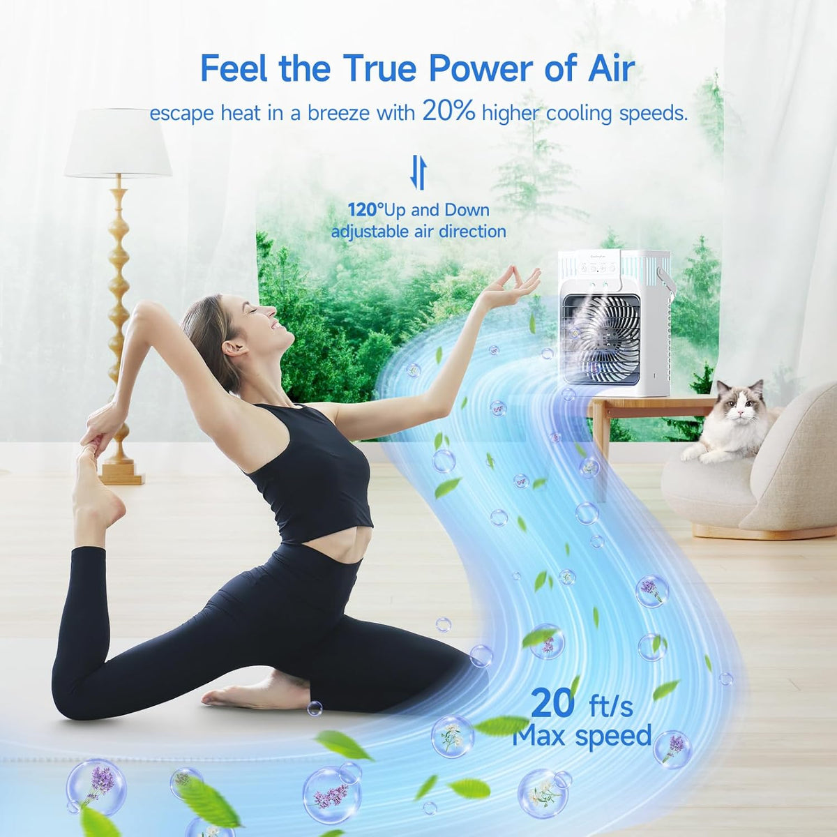Portable Air Conditioner Cooling Fan with Remote, Quiet with 3 Speeds, 1200ml Evaporative Personal Air Cooler Fan with 3 Mist, 7 Night Light, 8H Timer, Small Air Conditioner for Bedroom Office - PuriLite