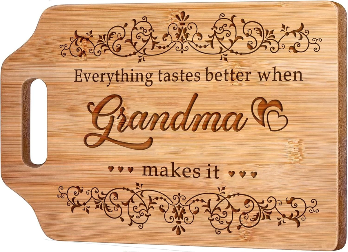 Grandma Gifts, Mothers Day Christmas, Birthday Gifts for Grandma from Grandkids - Engraved Bamboo Cutting Board 31 * 22 * 1cm, Stocking Stuffers for Women - PuriLite