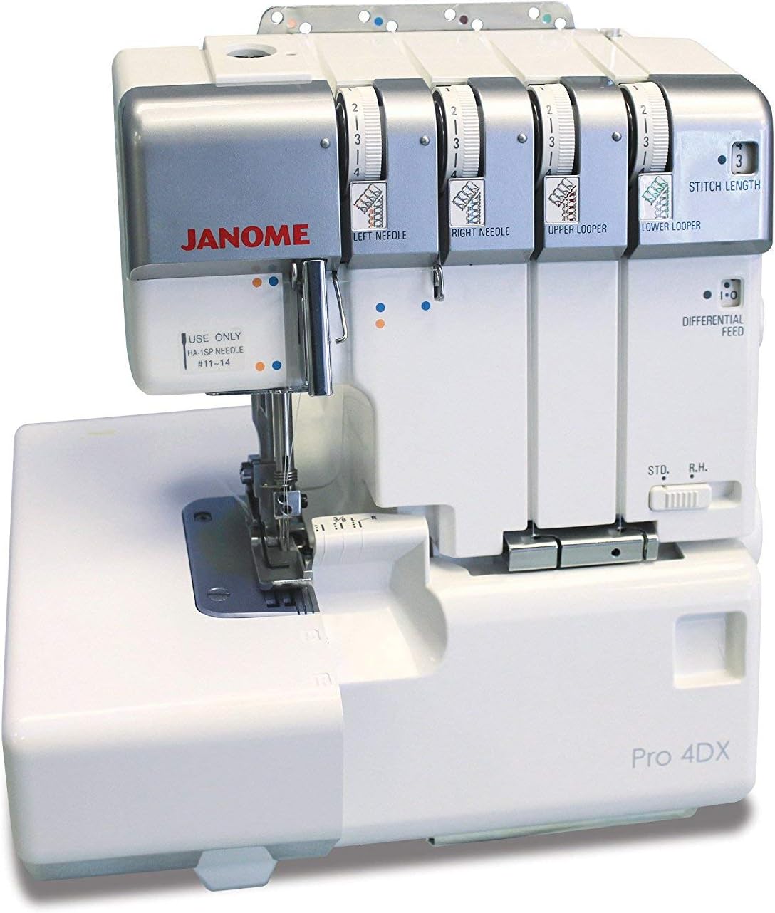Janome Pro4DX Heavy-Duty Overlock Serger, with Easy Threading Lower Looper, Differential Feed, 2 needle, 2/3/4 Thread Overlock Stitching. Metal Thread Mast - PuriLite