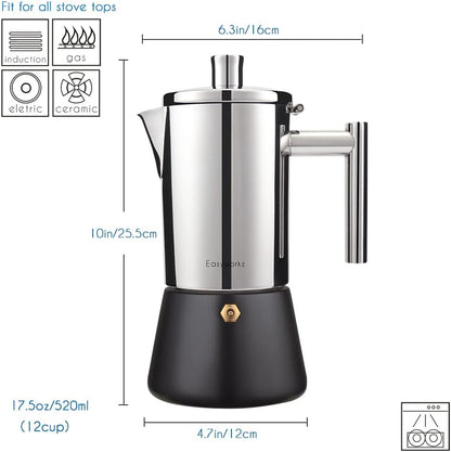Easyworkz Diego Stovetop Espresso Maker 12Cup 520ml Stainless Steel Italian Coffee Machine Maker Induction Moka Pot - PuriLite