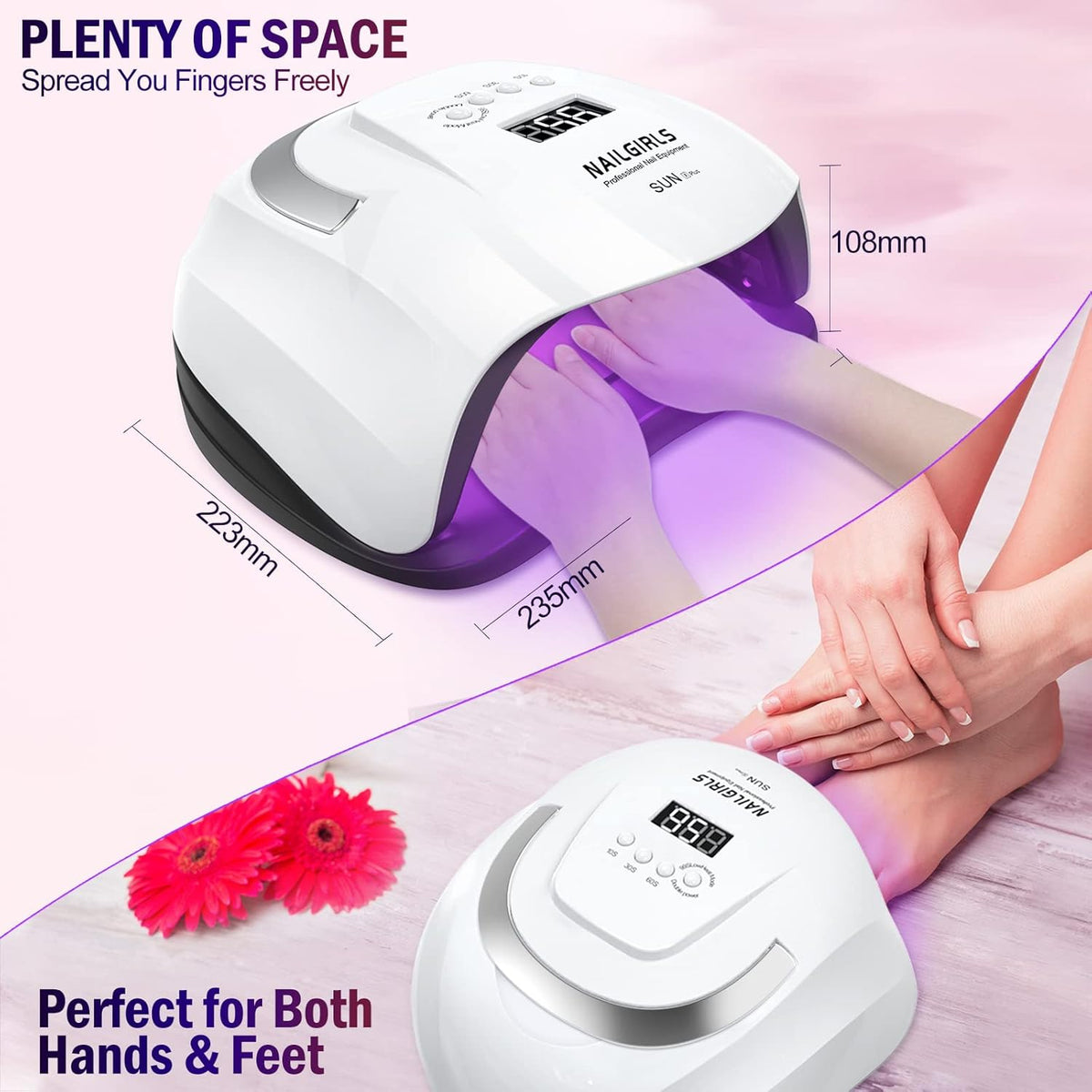 UV LED Nail Lamp, NAILGIRLS 168W Fast UV Light for Nails Gel Polish, Professional Curing with 4 Timer Setting Auto Sensor, LED Gel Nail Dryer for Fingernail and Toenail Home Salon Use, Nail Art Tools - PuriLite