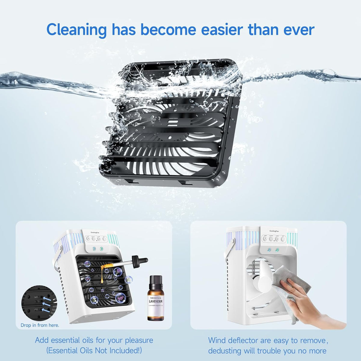 Portable Air Conditioner Cooling Fan with Remote, Quiet with 3 Speeds, 1200ml Evaporative Personal Air Cooler Fan with 3 Mist, 7 Night Light, 8H Timer, Small Air Conditioner for Bedroom Office - PuriLite