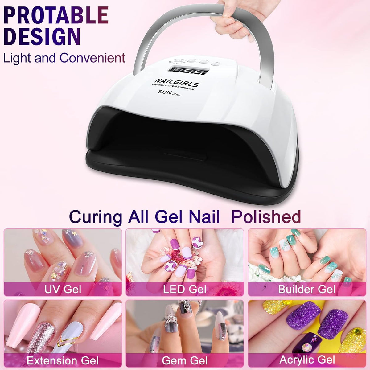 UV LED Nail Lamp, NAILGIRLS 168W Fast UV Light for Nails Gel Polish, Professional Curing with 4 Timer Setting Auto Sensor, LED Gel Nail Dryer for Fingernail and Toenail Home Salon Use, Nail Art Tools - PuriLite