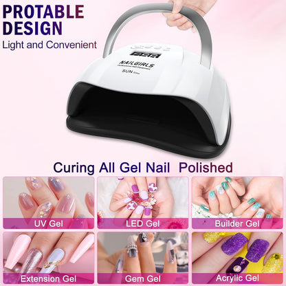 UV LED Nail Lamp, NAILGIRLS 168W Fast UV Light for Nails Gel Polish, Professional Curing with 4 Timer Setting Auto Sensor, LED Gel Nail Dryer for Fingernail and Toenail Home Salon Use, Nail Art Tools - PuriLite