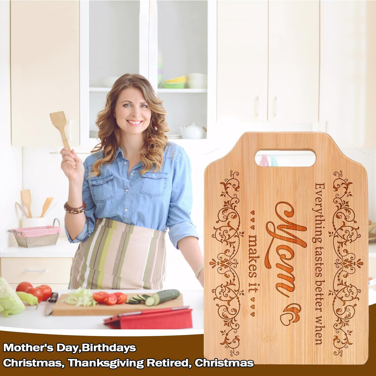 Grandma Gifts, Mothers Day Christmas, Birthday Gifts for Grandma from Grandkids - Engraved Bamboo Cutting Board 31 * 22 * 1cm, Stocking Stuffers for Women - PuriLite