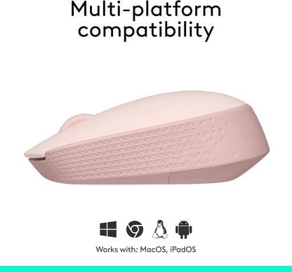 Logitech M170 Wireless Mouse for PC, Mac, Laptop, 2.4 GHz with USB Mini Receiver, Optical Tracking, 12-Months Battery Life, Ambidextrous - Rose - PuriLite