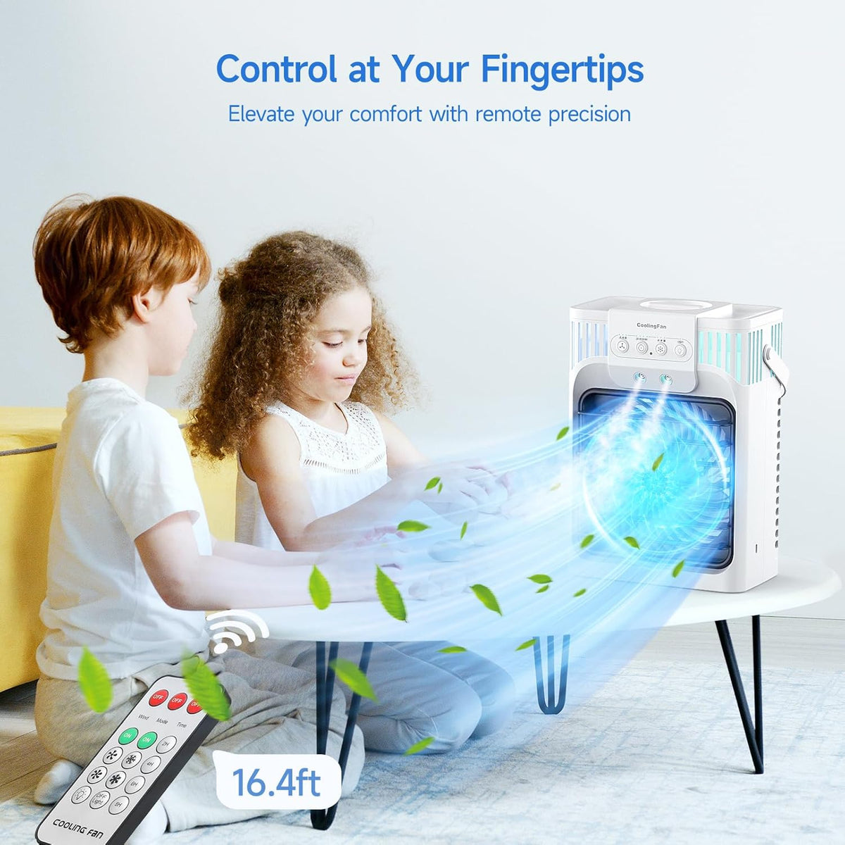 Portable Air Conditioner Cooling Fan with Remote, Quiet with 3 Speeds, 1200ml Evaporative Personal Air Cooler Fan with 3 Mist, 7 Night Light, 8H Timer, Small Air Conditioner for Bedroom Office - PuriLite