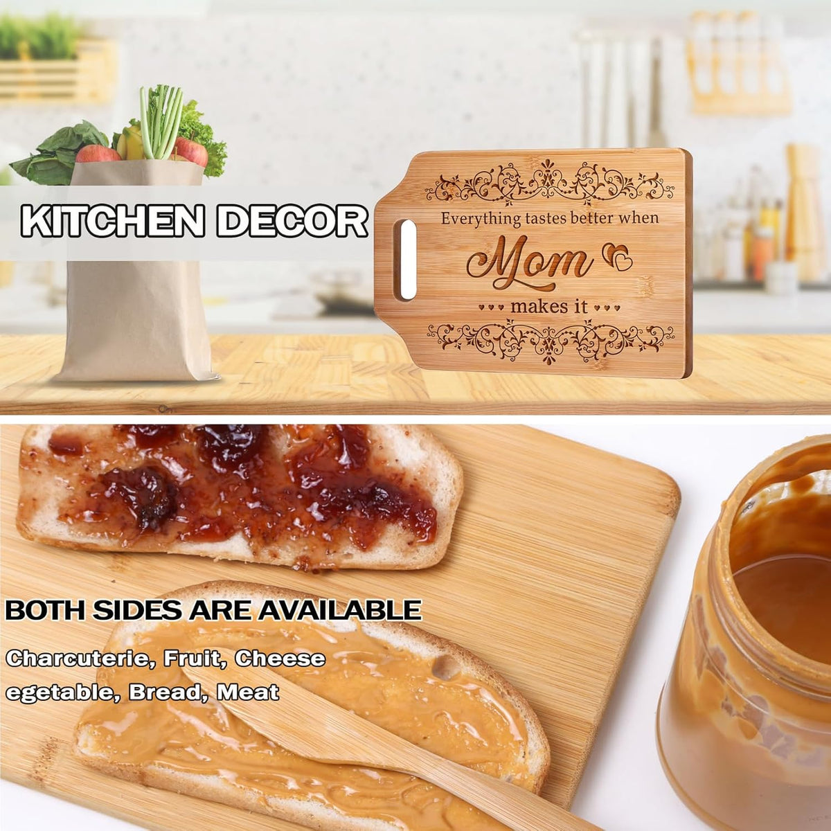 Grandma Gifts, Mothers Day Christmas, Birthday Gifts for Grandma from Grandkids - Engraved Bamboo Cutting Board 31 * 22 * 1cm, Stocking Stuffers for Women - PuriLite