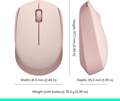 Logitech M170 Wireless Mouse for PC, Mac, Laptop, 2.4 GHz with USB Mini Receiver, Optical Tracking, 12-Months Battery Life, Ambidextrous - Rose - PuriLite