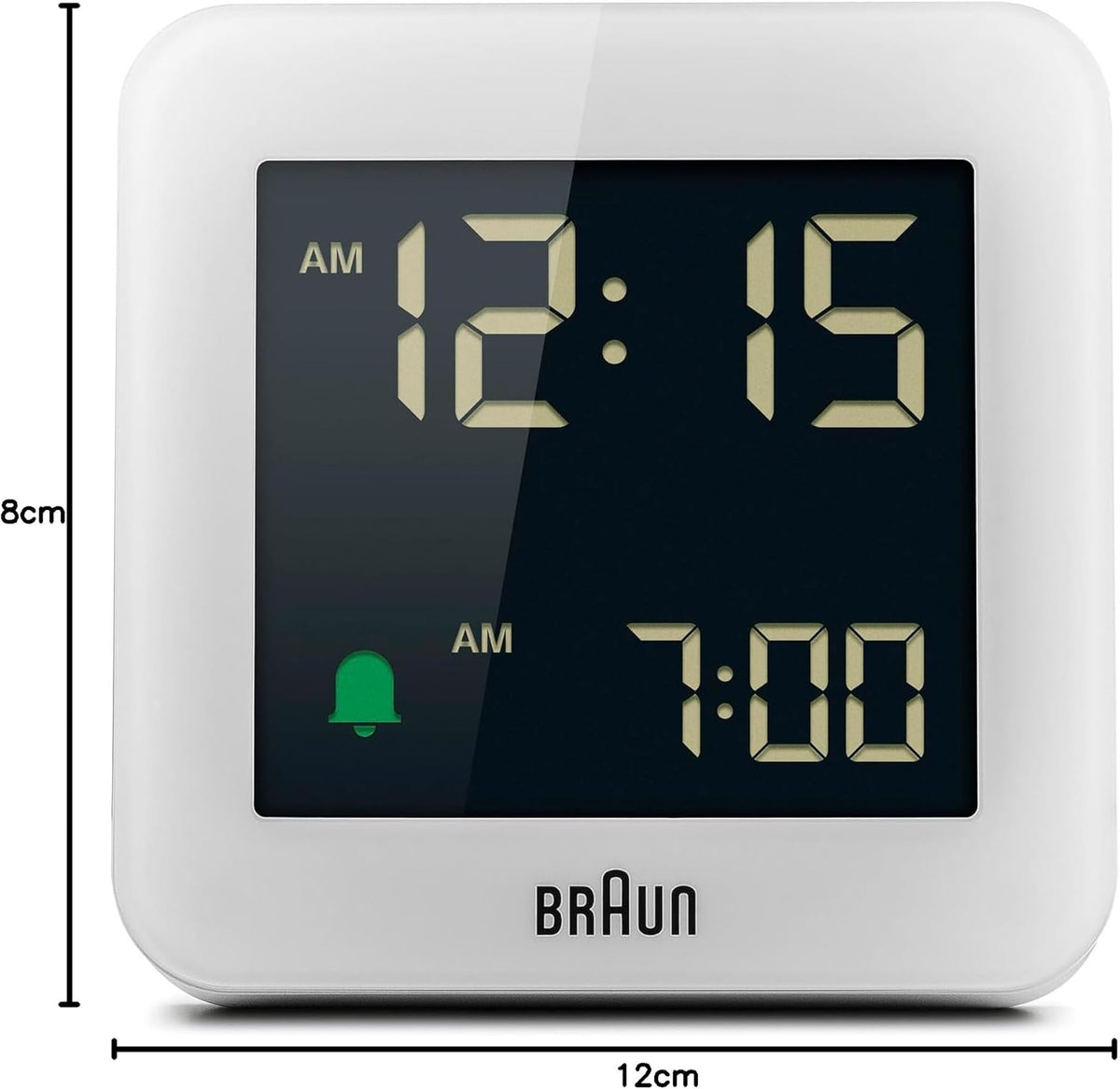 Braun Digital Alarm Clock with Snooze, Negative LCD Display, Quick Set, Crescendo Beep Alarm in White, Model BC09W. - PuriLite