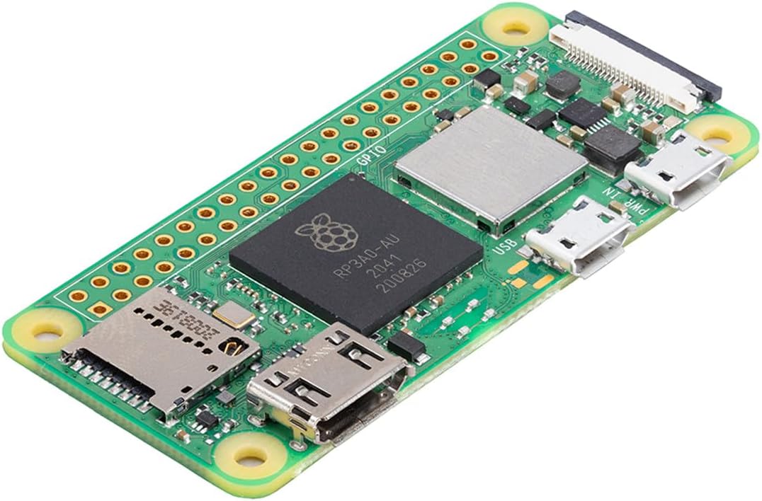 Pi Zero 2 W Base Kit - Includes Official Raspberry Pi Zero 2 W, Aluminum Alloy Mini HDMI to HDMI Adapter, Glossy Black Case, Heat Sink, Color-Coded 20-Pin GPIO Header, and Micro USB OTG Cable - PuriLite
