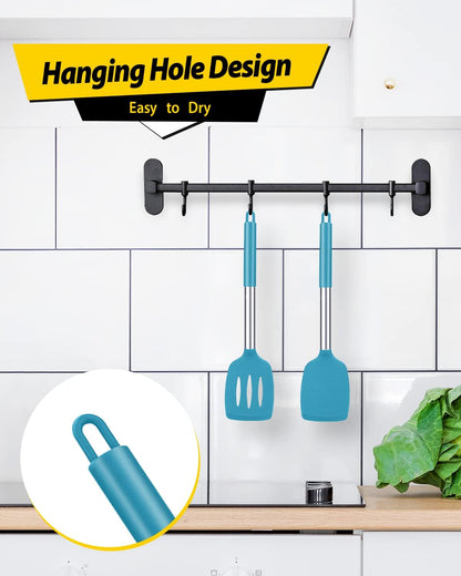 Pack of 2 Silicone Slotted Spatula,Non Stick Solid Kitchen Turner, High Heat Resistant BPA Free Cooking Utensils for Fish, Eggs, Pancakes（Black - PuriLite