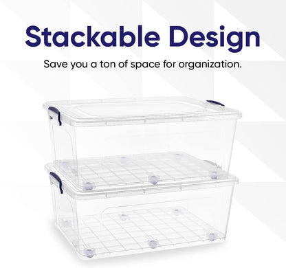 Superio Storage Bins with Lids- 3 Pack, 1.85 Qt Clear Boxes for Organizing, Stackable Plastic Containers- BPA Free, Non-Toxic, Odor Free, Organizer for Home, Office, Dorm - PuriLite