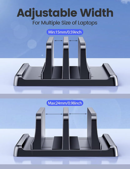 VAYDEER Vertical Laptop Stand for Desk – Dual Slot Adjustable Laptop Holder, Space-Saving 4-in-1 Desk Organizer for MacBook, Chromebook, Surface, Dell (Black) - PuriLite