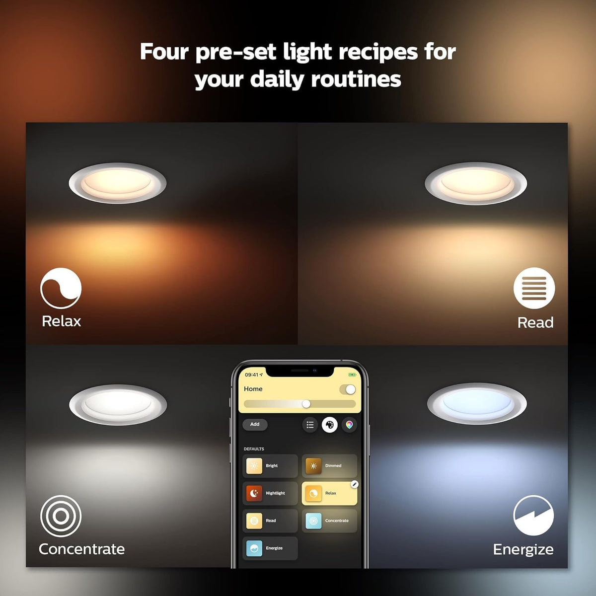 Philips Hue White & Color Ambiance 4" Smart LED Retrofit Can Downlight, Color Changing, Bluetooth & Zigbee Compatible (Hue Hub Optional), Smart Ceiling Lighting - PuriLite