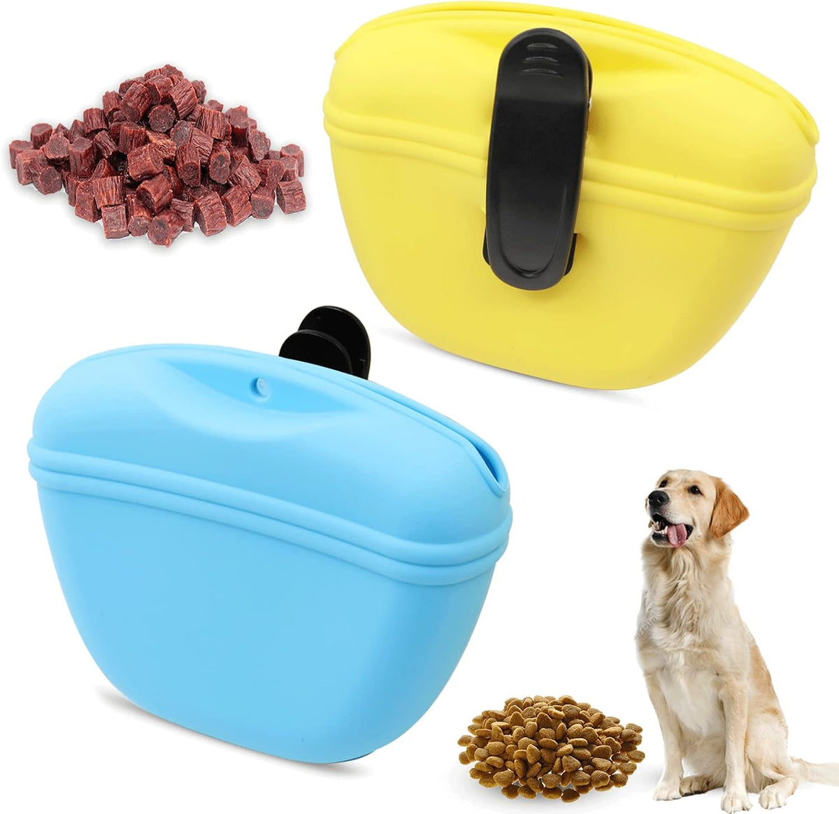Silicone Dog Treat Pouch 2pcs, MGKSHADOW Treat Pouch Dog Training with Clip and Magnetic Closure, Dog Treat Bag for Dog Walks (Grey & Black) - PuriLite