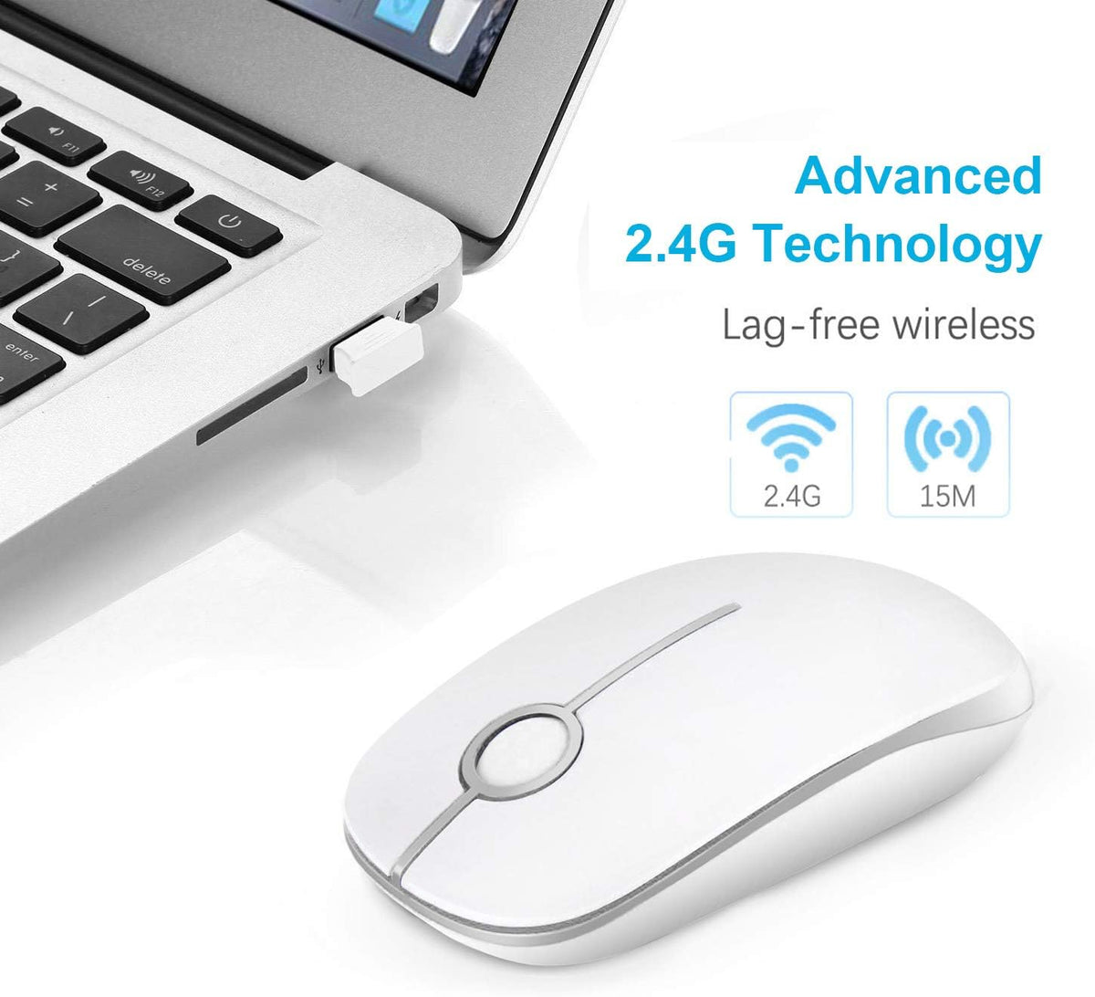 Wireless Mouse, Vssoplor 2.4G Slim Portable Computer Mice with Nano Receiver for Notebook, PC, Laptop, Computer-Black and Silver - PuriLite