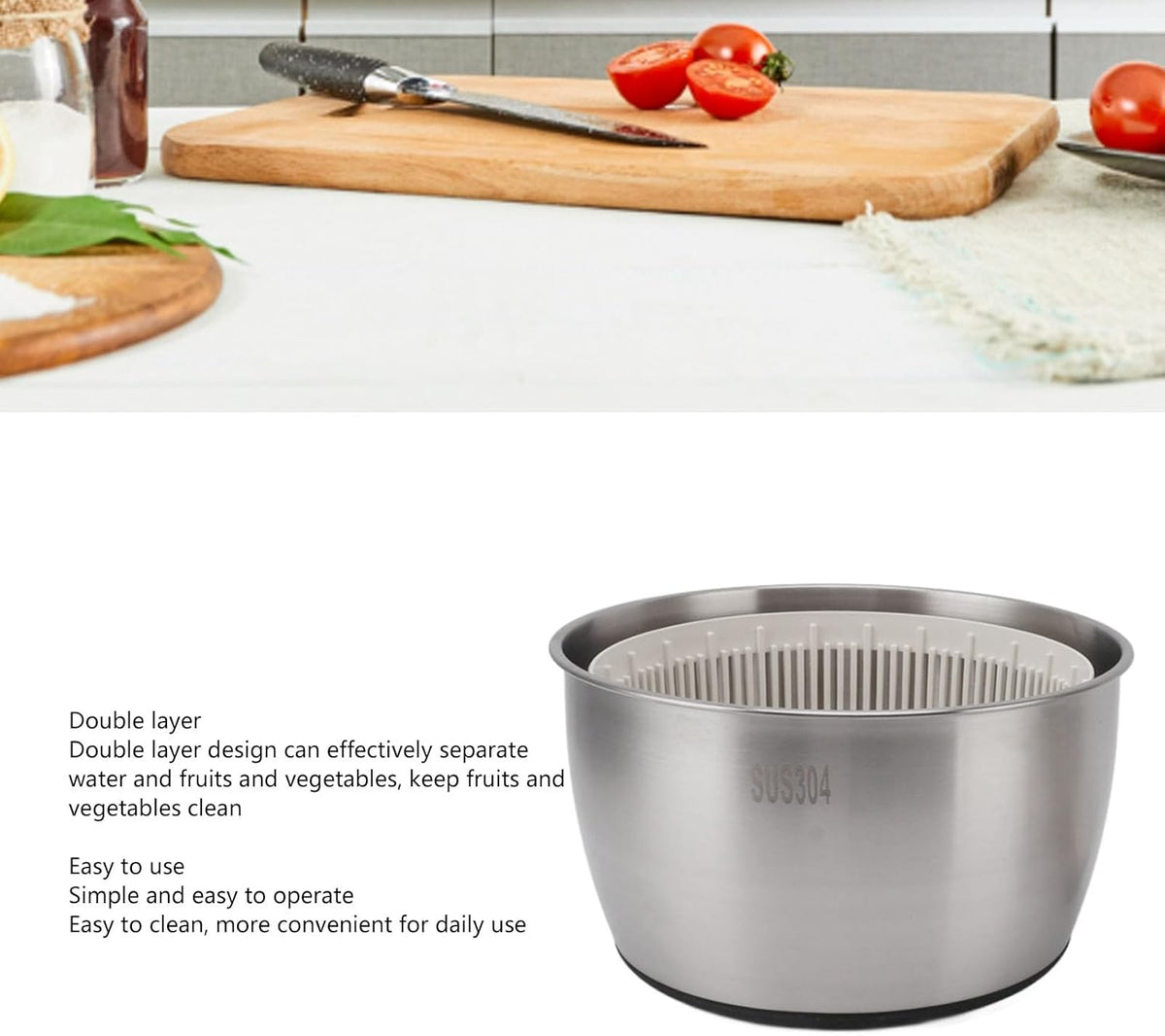 Salad Spinner, Stainless Steel Lettuce Spinner Multi-use Vegetable Washer Dryer Large Fruit Washer Spinner with Drain Bowl for Kitchen - PuriLite