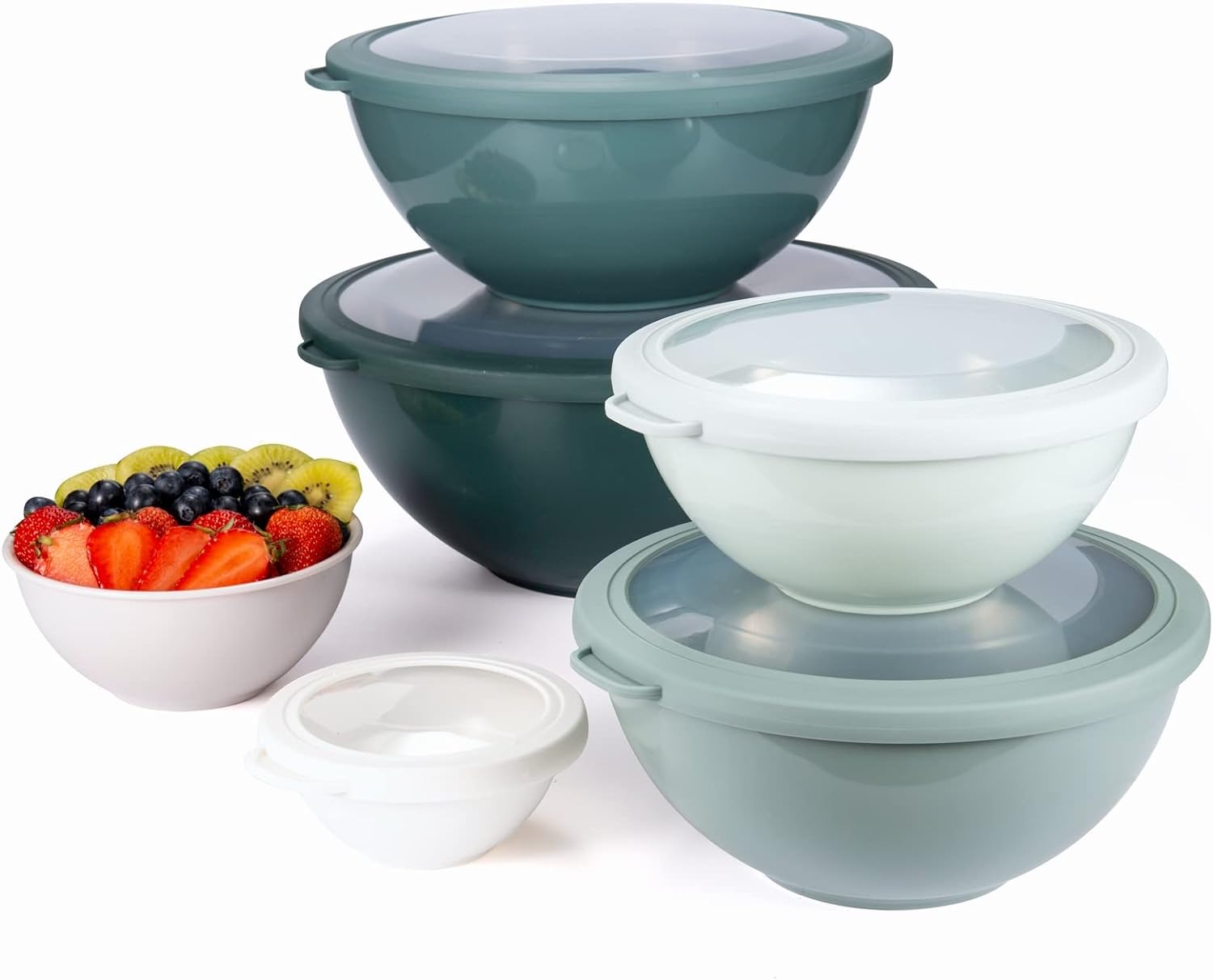 COOK WITH COLOR Mixing Bowls with TPR Lids - 12 Piece Plastic Nesting Bowls Set Includes 6 Prep Bowls and 6 Lids, Microwave Safe Mixing Bowl Set (Mint) - PuriLite