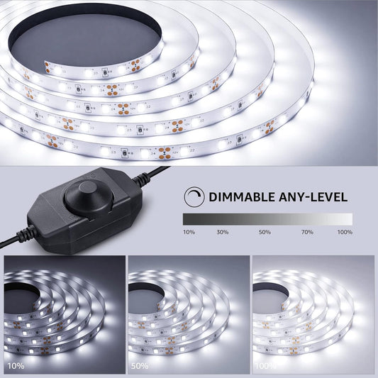Lepro LED Strip Lights, 16.4ft 12V Dimmable Strip Lights, 6000K Daylight White, 300 Units 2835SMD LEDTape Light for Home, Kitchen, Bedroom, Car and More, Non Waterproof, Power Adapter Included - PuriLite