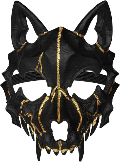Joukavor Wolf Skull Mask Animal Skeleton Mask Japanese Mask Werewolf Mask (A-Black) - PuriLite