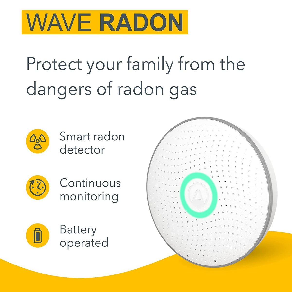 Airthings Wave Radon - Smart Radon Detector with Humidity & Temperature Sensor – Easy-to-Use – Accurate – No Lab Fees – Battery Operated - Free App - PuriLite