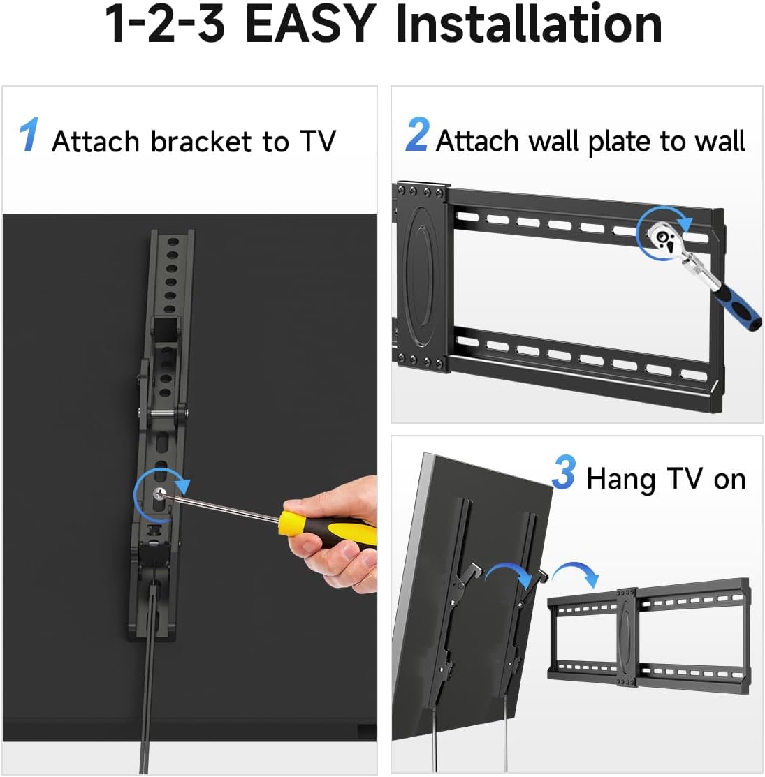 Suptek Tilt TV Wall Mount Bracket for Most 26-60 inch LED, LCD and Plasma TV, Mount with Max 400x400mm VESA and 99lbs Loading Capacity, Fits Studs 16" Apart, Low Profile with Bubble Level - PuriLite