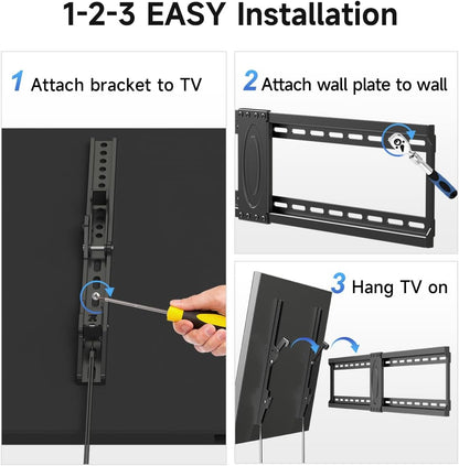 Suptek Tilt TV Wall Mount Bracket for Most 26-60 inch LED, LCD and Plasma TV, Mount with Max 400x400mm VESA and 99lbs Loading Capacity, Fits Studs 16" Apart, Low Profile with Bubble Level - PuriLite