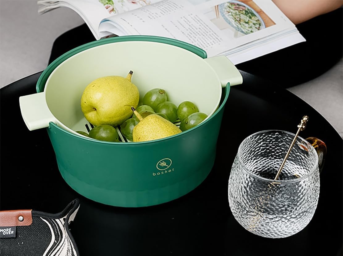 Kitchen Washbas Food Strainer Drain Basket Rotating Drainer Double-Layer Basin Vegetable Fruit Washing Strainer - PuriLite