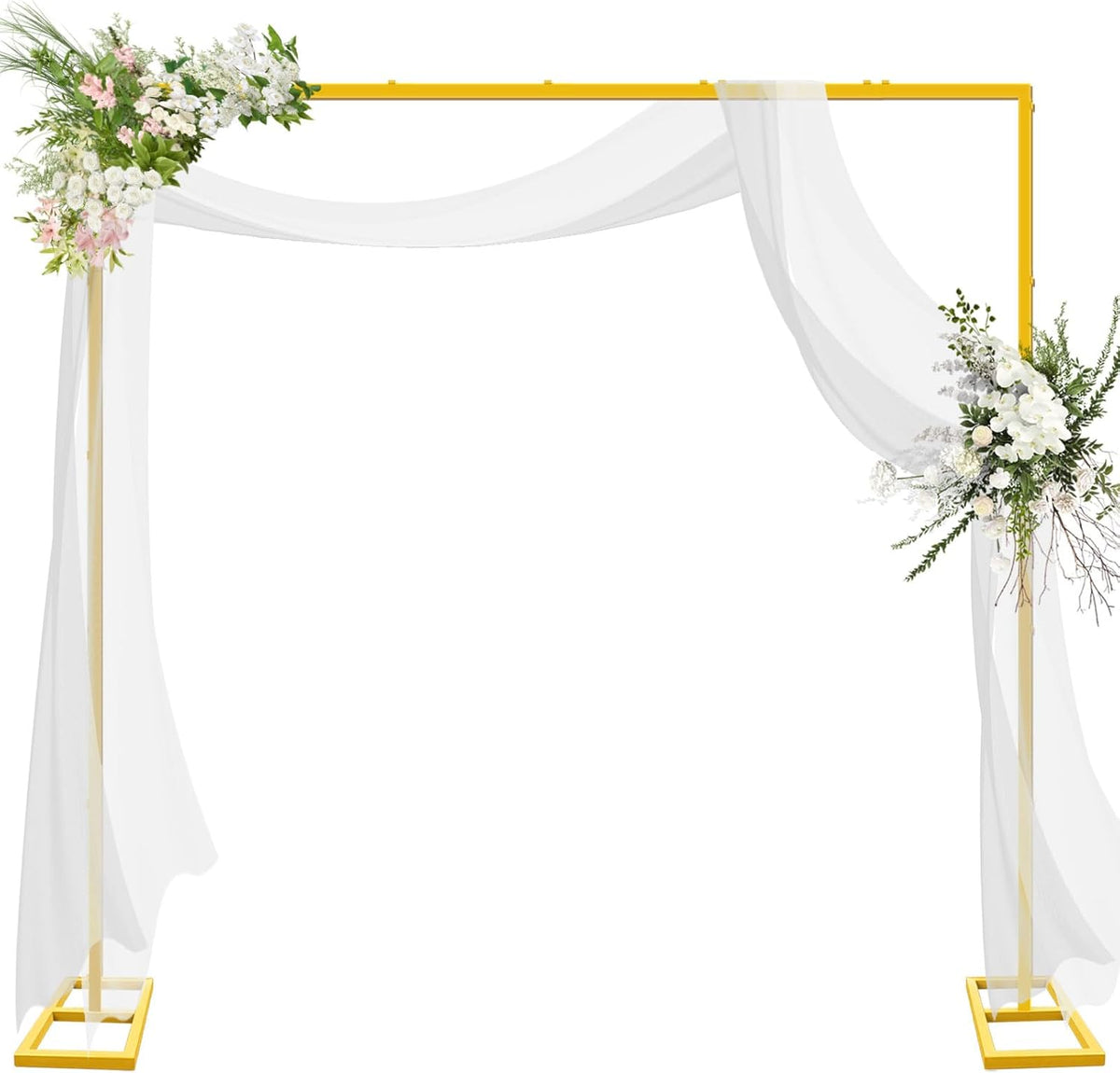 8FT x 8FT Heavy Duty Adjustable Arch Backdrop Stand, Gold Square Back Drop Metal Balloon Arch Stand Kit Frame for Party Wedding Birthday Photobooth Decorations - PuriLite