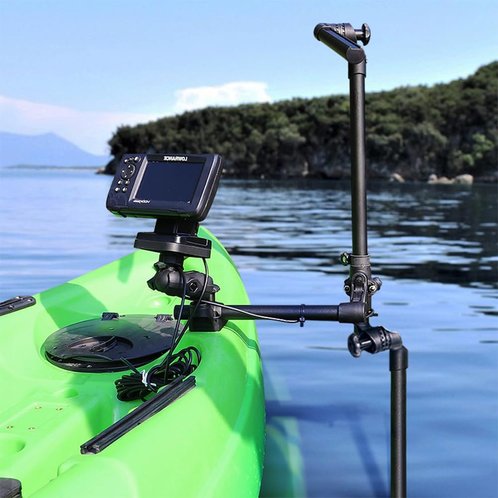 Strg Transducer Bracket with Fish Finder Mount for Kayak/Boat, Livescope Fish Finder Transducer Mount for Garmin/Lowrance, Compatible with RAM Mounts C Size/1.5'' Double Socket Arm (Foldable) - PuriLite
