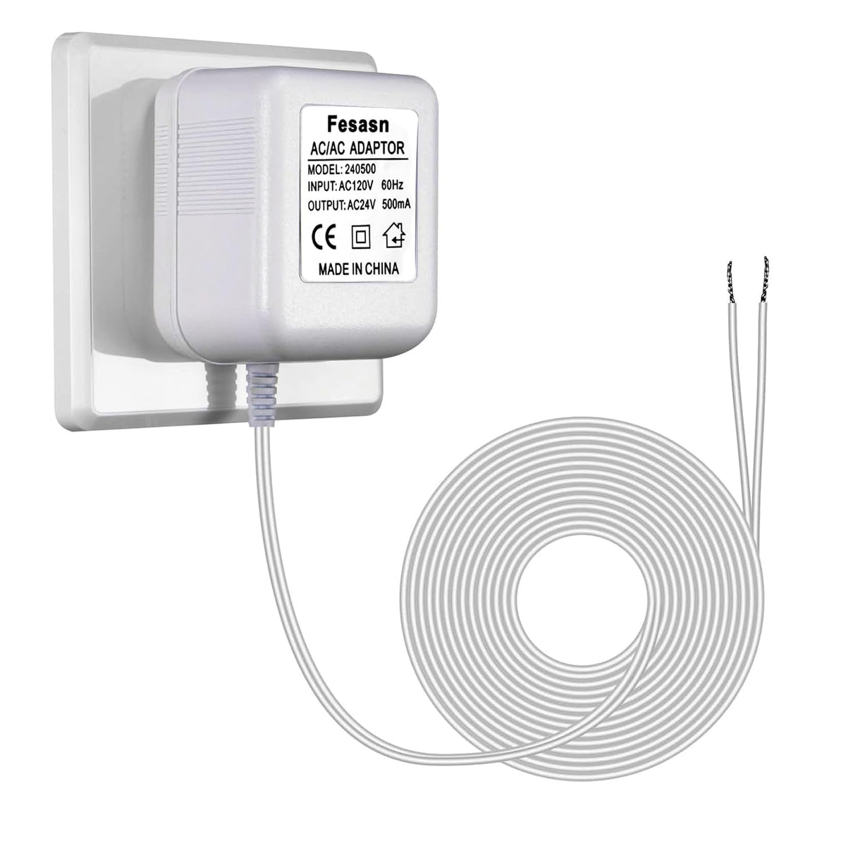 Fesasn 24V C Wire Doorbell Adapter Compatible with Nest Honeywell Ecobee Sensi Thermostat and Wyze Ring Video Doorbell (26.2 FT Long Cable with White) - PuriLite