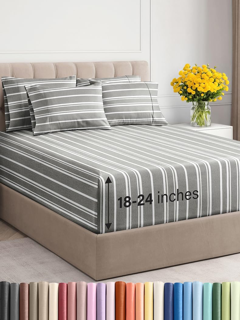 Extra Deep Queen Sheet Set - 6 Piece Breathable & Cooling Sheets - Hotel Luxury Bed Sheets Set - Easy & Secure Fit - Soft, Wrinkle Free & Comfy Sheets Set - White Sheet Set w/Extra Deep Pockets - PuriLite
