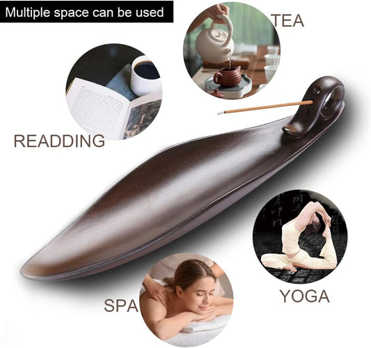 Moylor 9" Ceramic Leaf Incense Stick Holder – 3-Hole Ash Catcher for Yoga, Meditation, Home & Office, Elegant Brown Decor - PuriLite