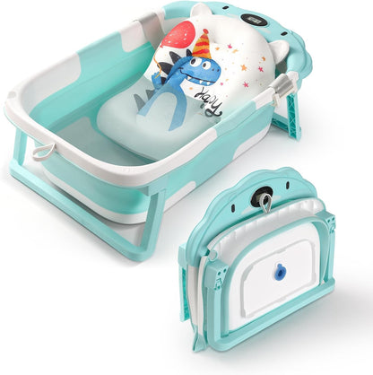 Baby Bathtub with Thermometer & Cushion, Portable Tub for 0-36 Months