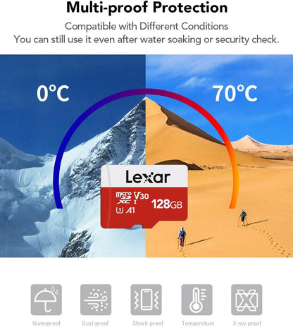 Lexar E-Series 128GB Micro SD Card 5 Pack, microSDXC UHS-I Flash Memory Card with Adapter, 100MB/s, C10, U3, A1, V30, Full HD, 4K UHD, High Speed TF Card - PuriLite