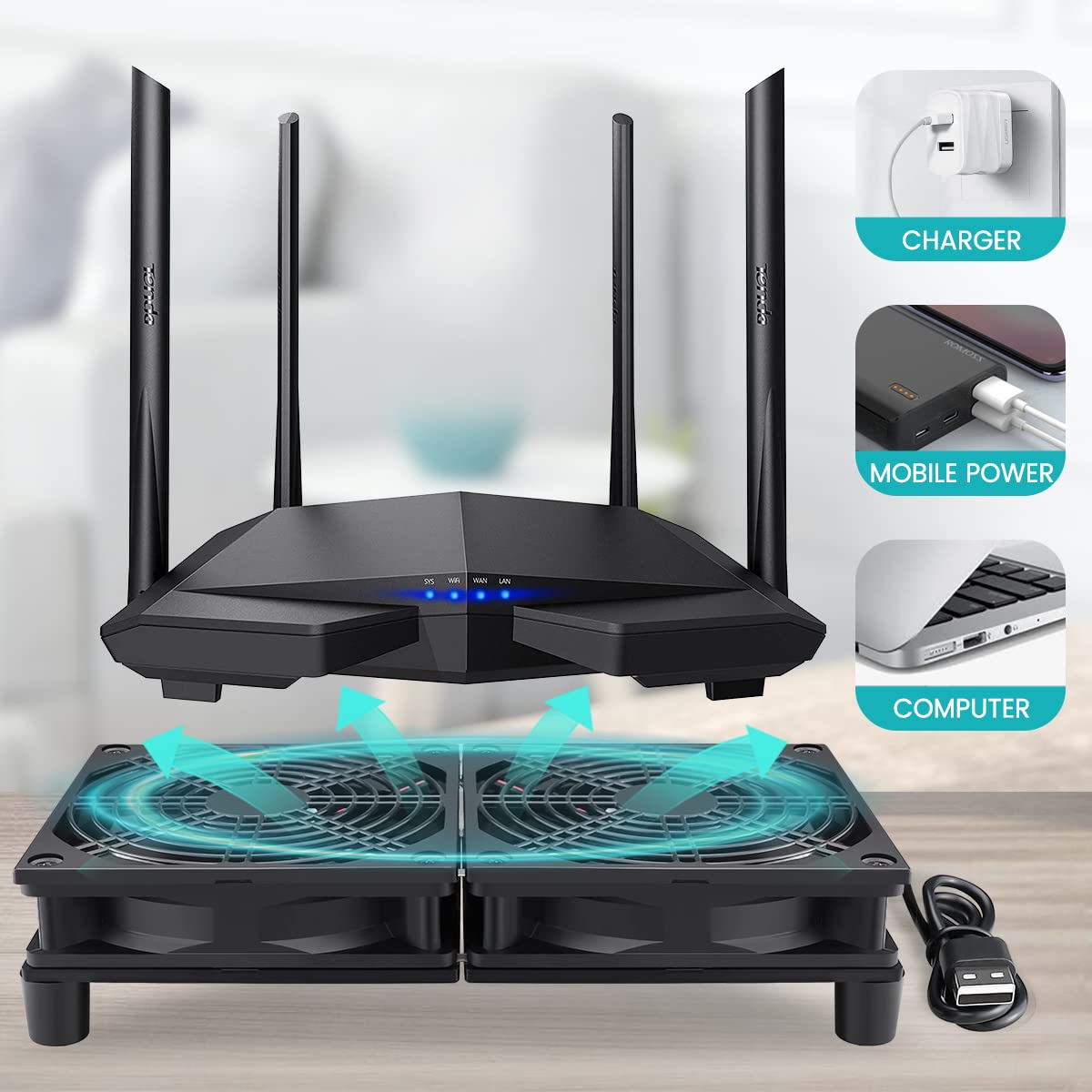 Wathai High Airflow Router Cooling Fan for Computer Cooler TV Small Box DC 5V USB Power 120mm 240mm Fan with Multi Speed Controller - PuriLite