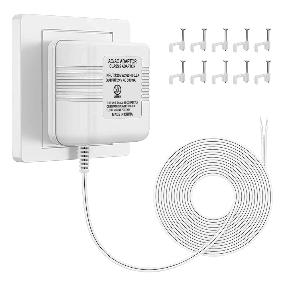 Xwartre Doorbell Transformer 24V Power Supply Compatible with Nest, Arlo, Ring, Amcrest, Logitech and Other Doorbells, Thermostats C Wire (7.9m Power Cable) - PuriLite