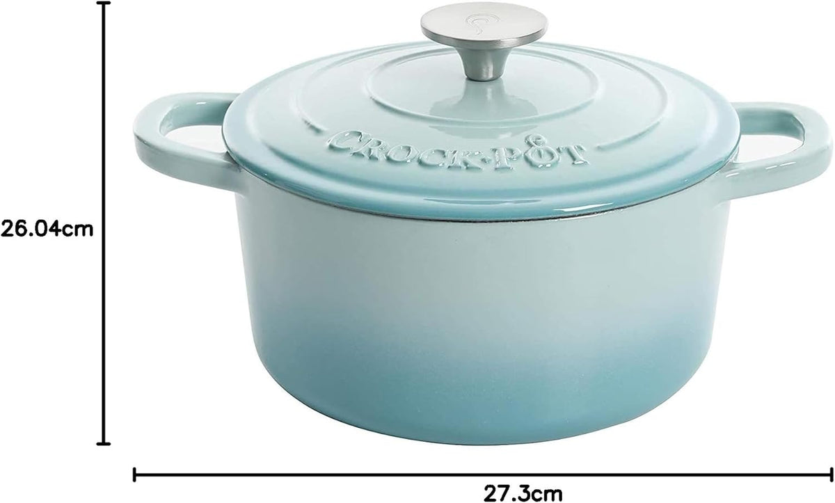 Crock-Pot Artisan Round Enameled Cast Iron Dutch Oven, 5-Quart, Aqua - PuriLite