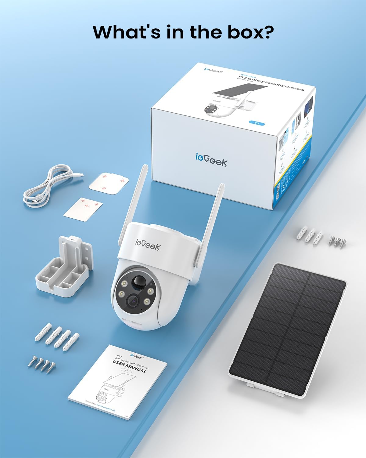 ieGeek 2K Security Cameras Wireless Outdoor, with Adjustable&Removable Solar Panel, 360°PTZ, Color Night Vision, 2.4G WiFi Camera Surveillance Exterieur, Smart Motion Sensor, Light&Siren,Work w/Alexa - PuriLite