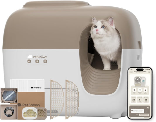 PetSnowy (Premium Version) Snow+ Self Cleaning Litter Boxes for Cats 3.3-20 lbs Zero Smell Zero Litter Tracking Waste Auto-Sealing Easy Cleanup Automatic Cat Litter Box Self Cleaning - PuriLite