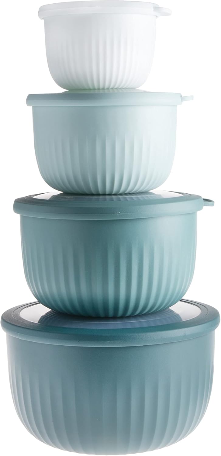 COOK WITH COLOR Prep Bowls with Lids- 8 Piece Nesting Plastic Small Mixing Bowl Set with Lids (Teal Ombre) - PuriLite