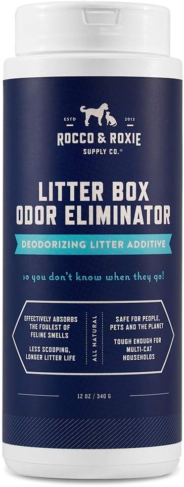 Rocco & Roxie Litter Box Odor Eliminator, Best Natural Urine Deodorizer for Cat Litter Boxes Cats Smell Control, Odor Absorber, Safe for Kitty, 12 oz - PuriLite