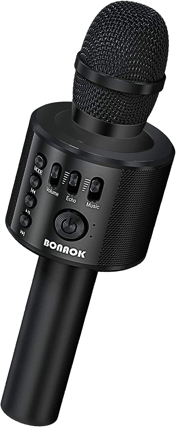 BONAOK Wireless Bluetooth Karaoke Microphone,3-in-1 Portable Instrument Wireless Microphone Mic Speaker Machine Home Party Birthday for All Smartphones（Black） - PuriLite